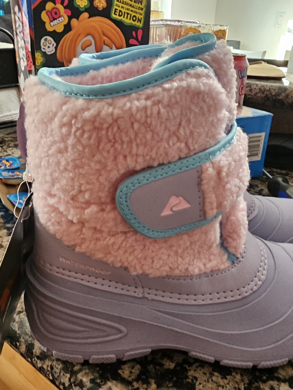 Ozark Trail Pink and Light Blue Kids Waterproof Snow Boots
